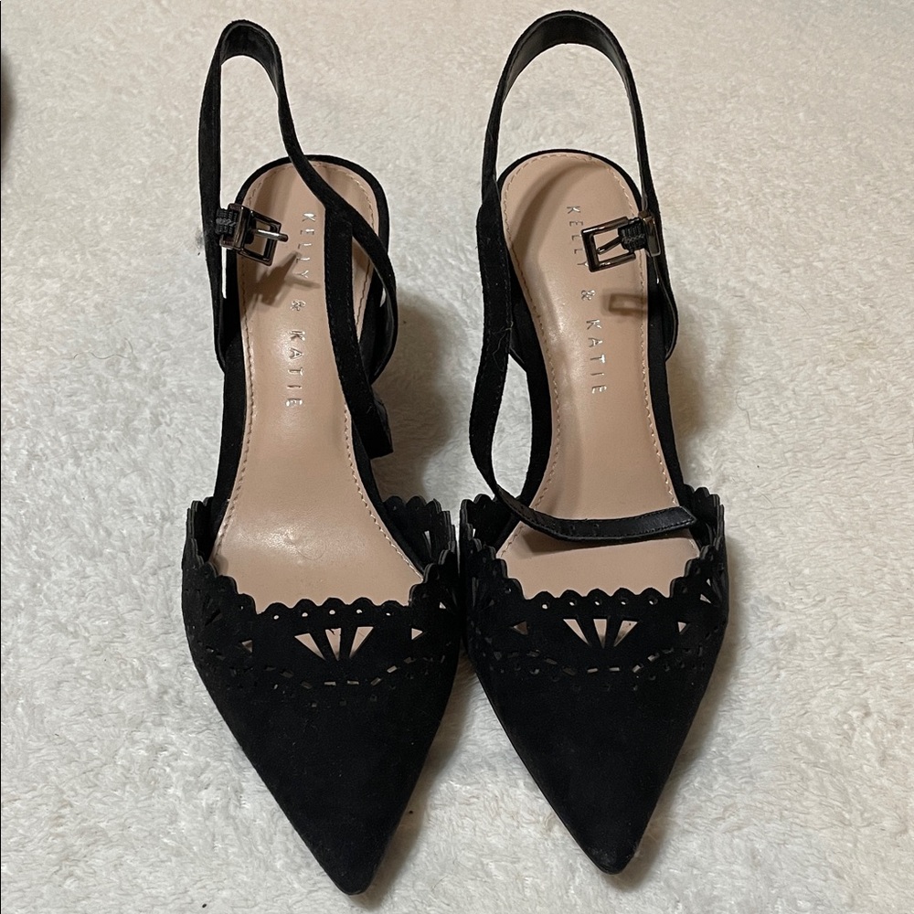 Kelly & Katie Black Scalloped Heels